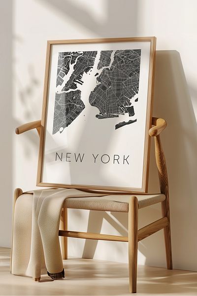 Home Cities Gaze Map, Living Room Decor, Hall Decor, Black and White Frameless Poster
