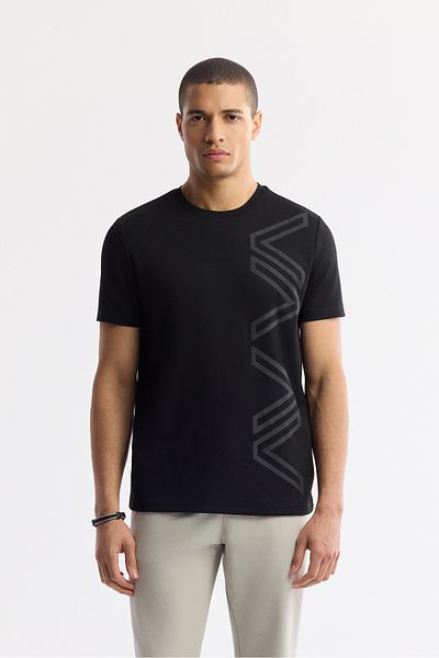 Avva Men's Black Printed Crew Neck Interlock T-Shirt A41Y1175