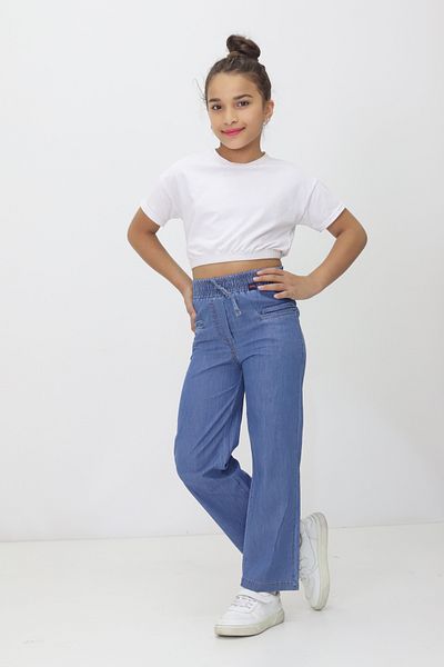 RAPİDO LİFE Girl's Jeans Summer Elastic Waist Slit Pocket Rope Detailed Pipe Leg