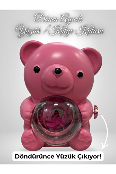 Elifsu Jewelry Dönen Ayıcık Yüzük Kolye Kutusu Pembe Renkli (Boş Kutudur)