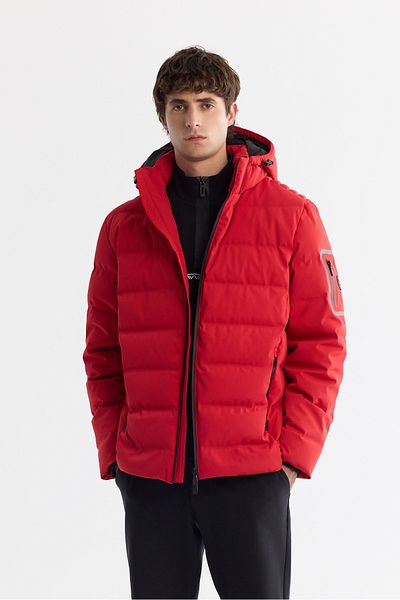 Avva Men's Red Hooded down Jacket - Water Repellent, Windproof, Thermometer A42Y6157