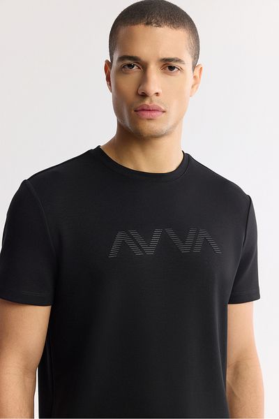Avva Pánské černé triko s potiskem Crew Neck Interlock A41Y1174