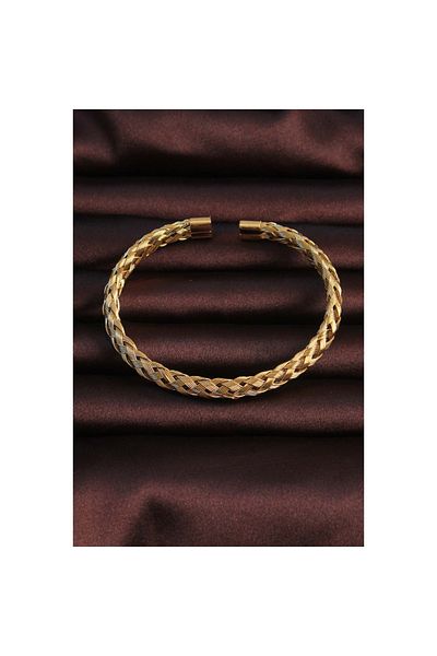 Findit 316L Steel Gold Color Thick Flat Knitted Model Men's Bracelet