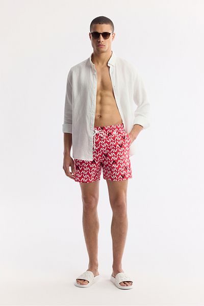 Avva Men's Red Quick Dry Printed Standard Size Custom Swimsuit with Carry Bag Swim Shorts A51Y3827