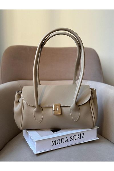 Moda Sekiz Geantă de umăr cu șnur pentru femei cu accesorii aurii