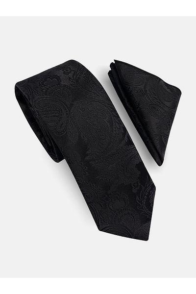 Milleniva Μαύρη γραβάτα και μαντήλι με σχέδιο Paisley