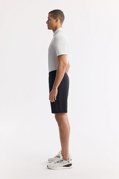 Avva Men's Black Elastic Waist Side Zipper Pocket Flexi Print Detailed Technical Fabric Knitted Shorts A51Y3629