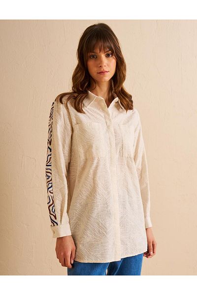 KYR Cotton Tunic - Cream with Print Detail