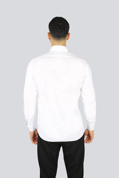 PAUL&SHARK Men's 100% Cotton Regular Fit White Shirt Logo Pattern on Chest Long Sleeve