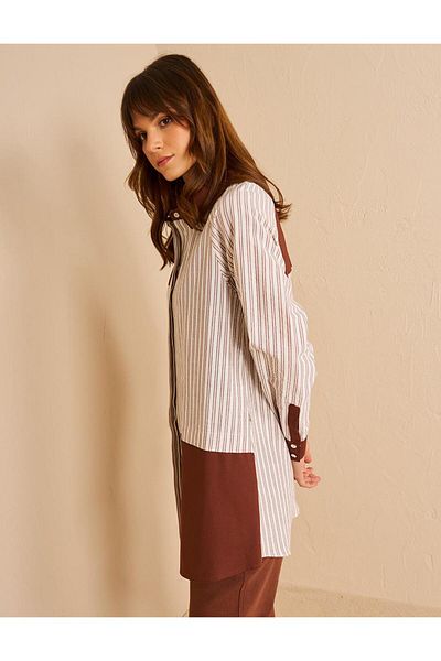 Kayra Fabric Garnish Shirt, Collar Tunic and Coffee