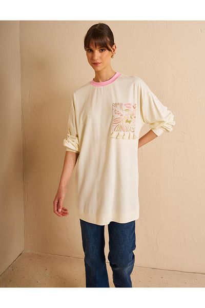 Kayra Tasseled Crew Neck Tunic Ecru