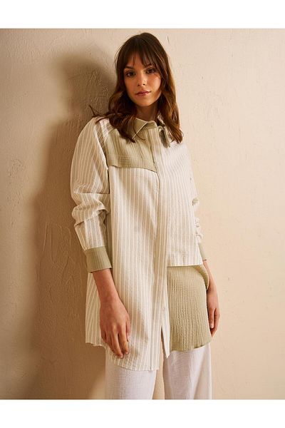 Kayra Mould Green Tunic - Πέτο πουκάμισου, γαρνιρισμένο με ύφασμα