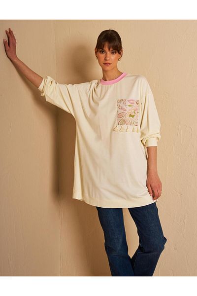 Kayra Tasseled Crew Neck Tunic Ecru