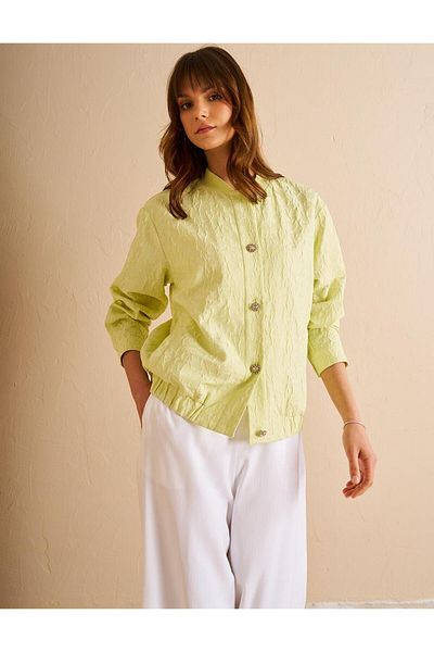 Kayra Κολεγιακό γιακά Jacquard Bomber Jacket Lime