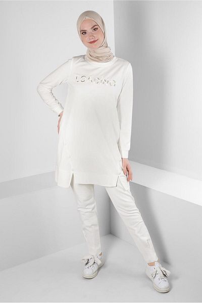 Alvina 43348 Μοντέλο Φούτερ με εκτύπωση κειμένου και λεπτομέρεια με κουμπί