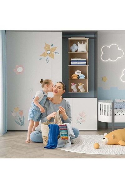COOYA 4-Shelf Hanging Wardrobe, Set of 2, Foldable, Suitable for Wardrobe Storage, 30x30x71 Cm (Beige)