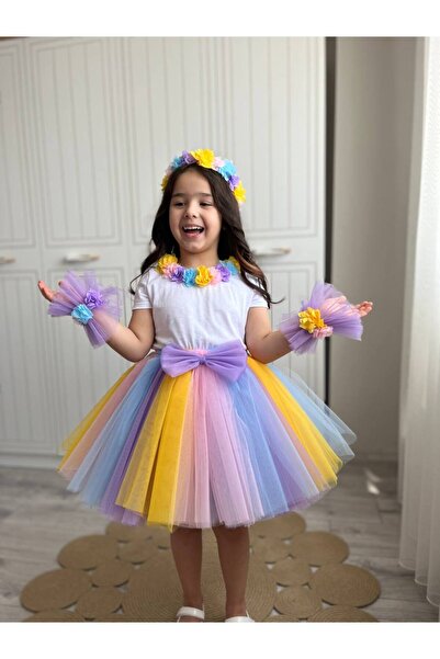 Sare Çocuk Giyim Çiçekli Kız Çocuk Unicorn Doğum Günü Kostüm Konsepti, Bileki...