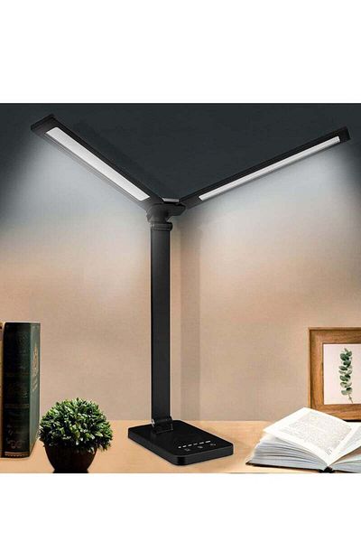 COOYA Double Head LED Desk Lamp, With Clamp and Flexible Gooseneck, 3 Color Modes, for Office, Study