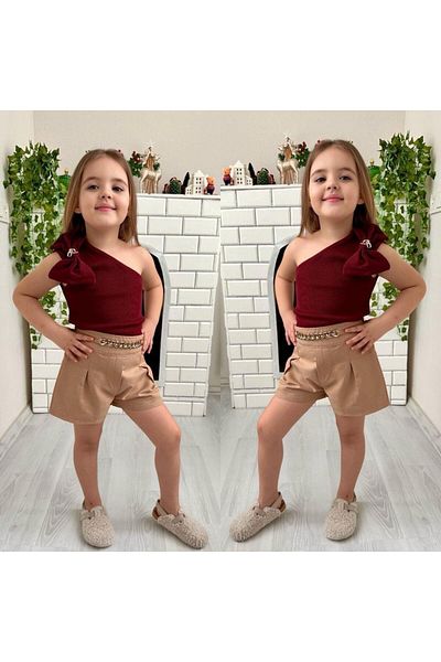 KOKOŞ BEBEK Bow Detail Single Sleeve Shorts Set