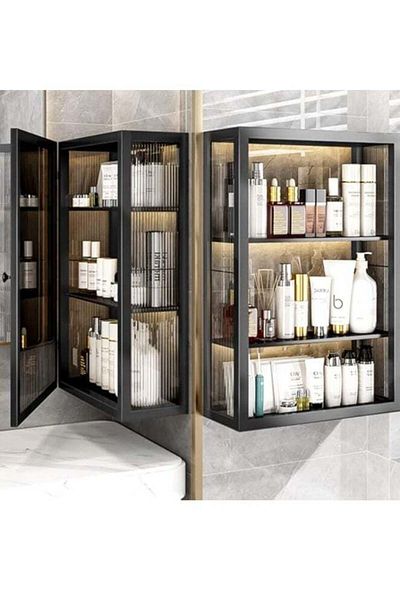 COOYA 3-Layer Storage Cabinet, Wall-Mounted, With Transparent Door, 40x60x15cm, Suitable for Bathroom