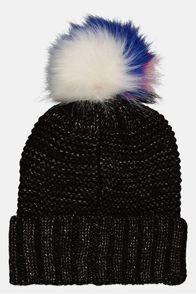 Body Glove Women Brand Logo Knitted Beanie Hat With Pom Pom, Black