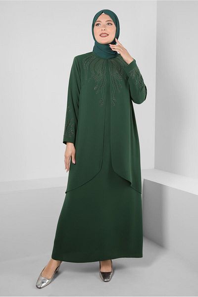 Alvina BEAD PRINTED BICYCLE COLLAR CREPE DRESS 20382