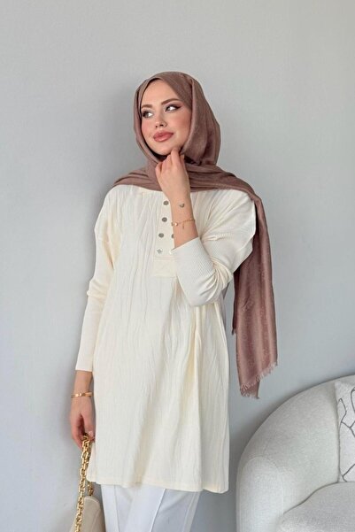 Şulemoda Giyim Zebra Desen Merserize Tunik Ekru