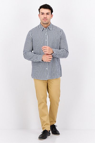 Peter Werth Men Regular Fit Gingham Pattren Long Sleeve Casual Shirts, Navy/white
