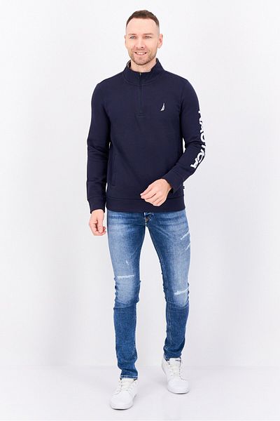 Nautica Men Mock Neck Embroidered Logo Long Sleeve Sweatshirt, Navy