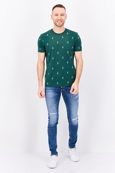Nautica Men Crew Neck Short Sleeve Brand Logo T-Shirt, Green/White
