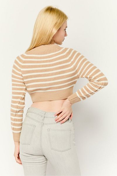 Don't Call Me Jennyfer Women Ribbed Neck Striped Sweater, Tan/off White