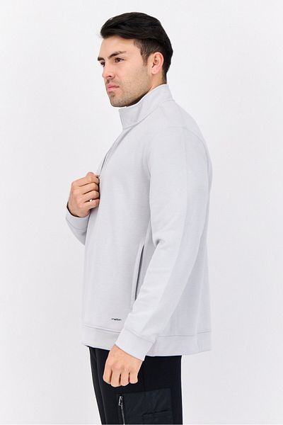 motion Men Half Zipper Brand Logo Long Sleeve Sweatshirt, Light Grey