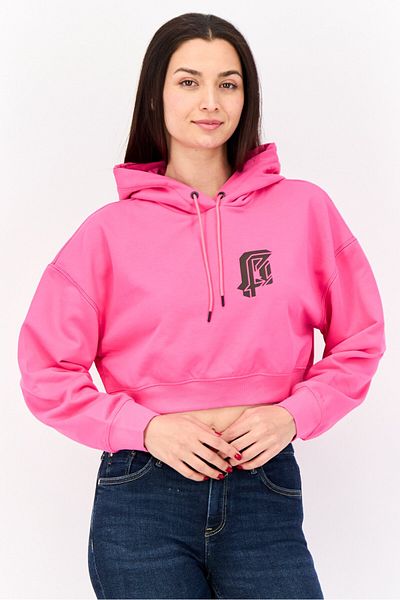 Esprit Women Graphic Print Long Sleeve Cropped Hoodie, Pink