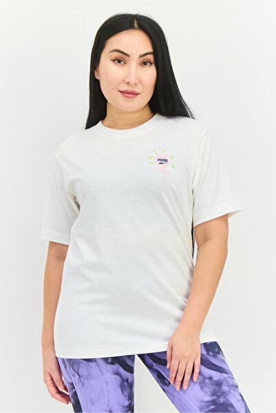 Puma بلوزة نسائية رياضية بأكمام قصيرة للخارج، باللون الأبيض