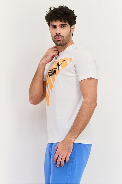 Puma Men Sportswear Fit Short Sleeve Outdoor T Shirt, White/orange