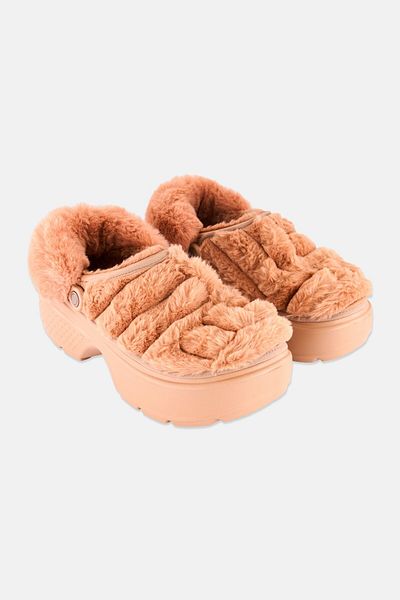 Crocs قبقاب نسائي مبطن ومبطن بفتحة خلفية، بني