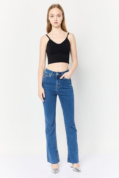 Esprit Women Regular Fit Washed Stretchable Bootcut Denim, Blue