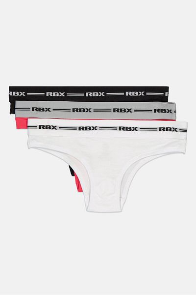 RBX Women 3 Pieces Brand Logo Soft Cheeky Panties, Black