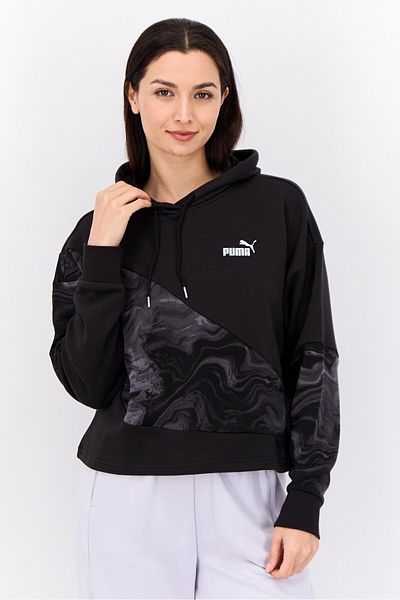 Puma Women Relaxed Fit Long Sleeve Outdoor Hoodies, Black/grey