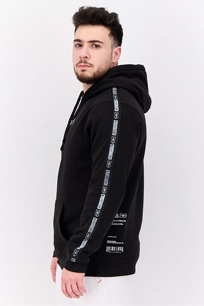 Crosshatch Men Hooded Brand Logo Long Sleeves Sweatshirt, Black