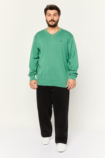 Nautica Men V-neck Solid Long Sleeves Sweater, Green