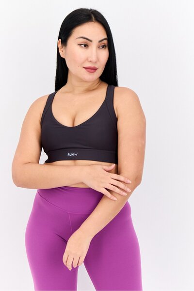 Puma Women Brand Logo Padded Running Sports Bra, Dark Grey