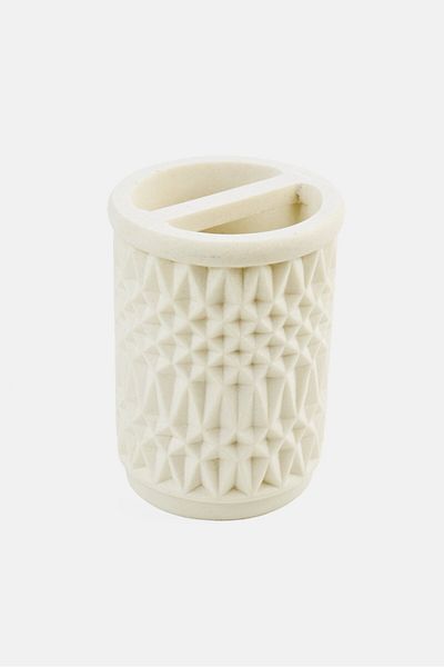 AMG Ceramic Waffle Weave Tooth Brush Holder, White