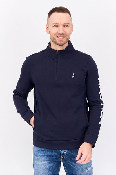 Nautica Men Mock Neck Embroidered Logo Long Sleeve Sweatshirt, Navy