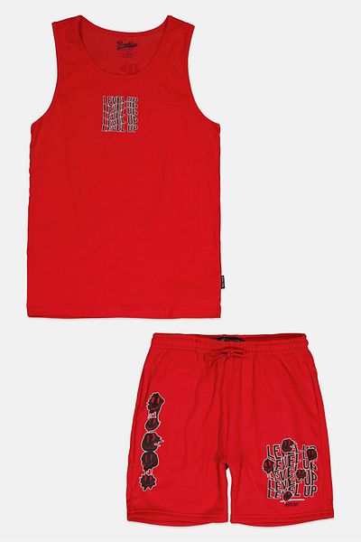 Brooklyn Kids Boy 2 Piece Sleeveless Top With Shorts, Red