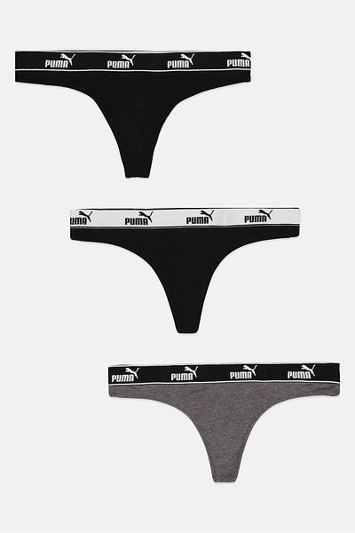 Puma Women 3 Piece Brand Logo Panties, Black/Grey/White