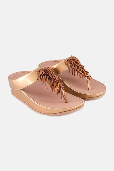 Fitflop صندل نسائي سهل الارتداء، ذهبي وردي