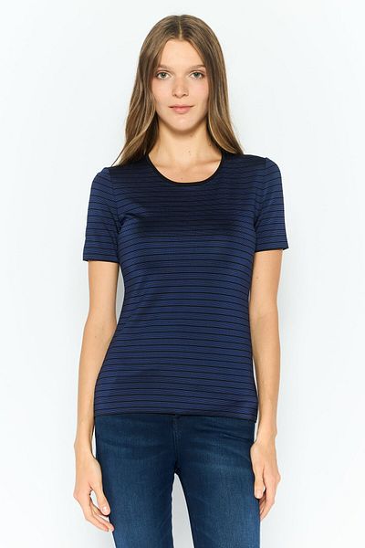 Emporio Armani Women Asymmetrical Neckline Stripe Sweatshirt, Blue