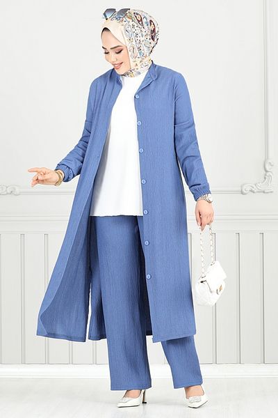ModaMerve Hijab Suit with Elastic Cuffs 404Dvl897-M Indigo