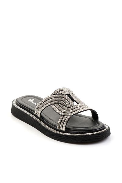 Bambi Black Lame Women's Slippers K 04328023009